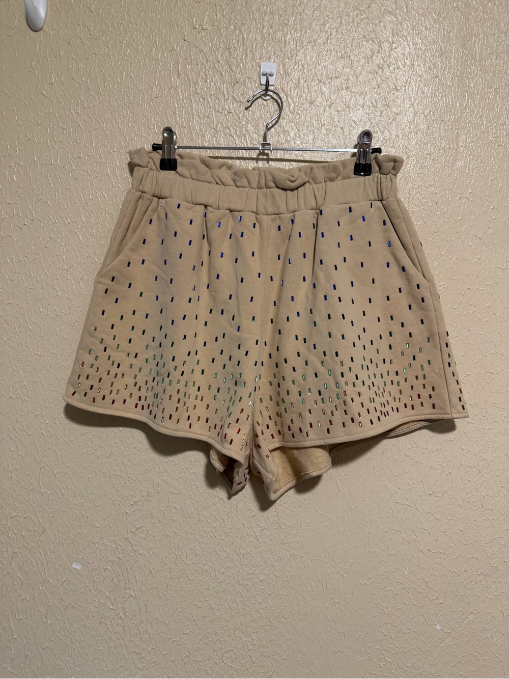 Queen of Sparkles Shorts Jewels Pull On Stretchy Waist Pockets Oversized